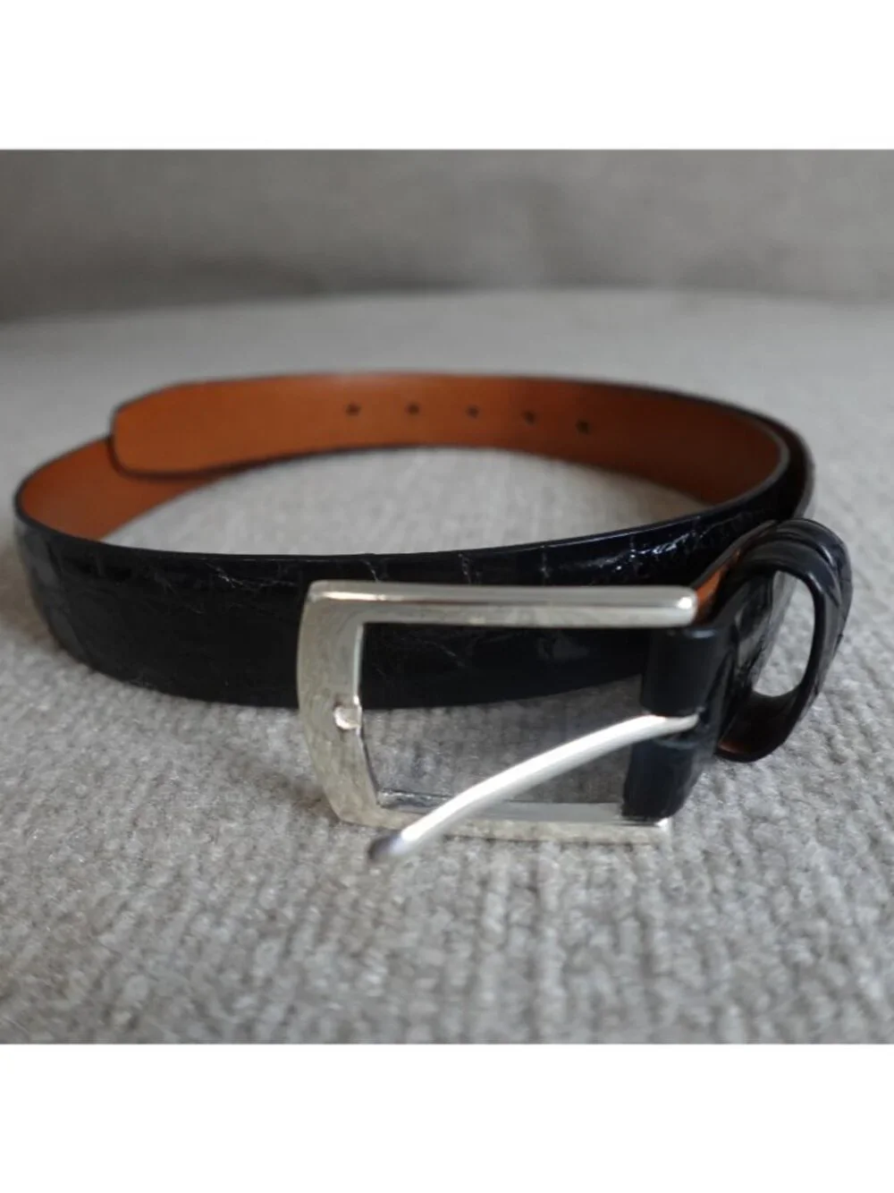 Traffalgar Mens Belt 36 Black Lined Glazed American Alligator Dress